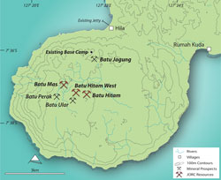 Figure 1: Romang Island Lakuwahi Project. Mineral deposit and prospect location map